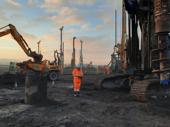 Surveyor setting-out pile locations