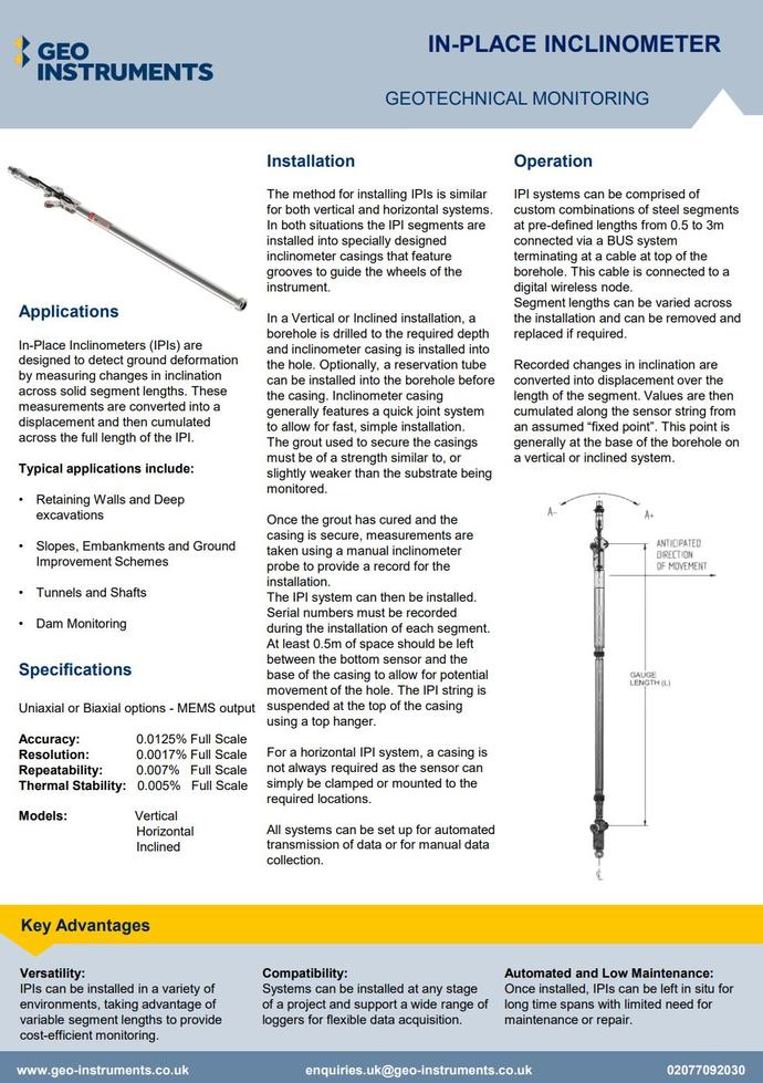 Datasheet - In-Place Inclinometer